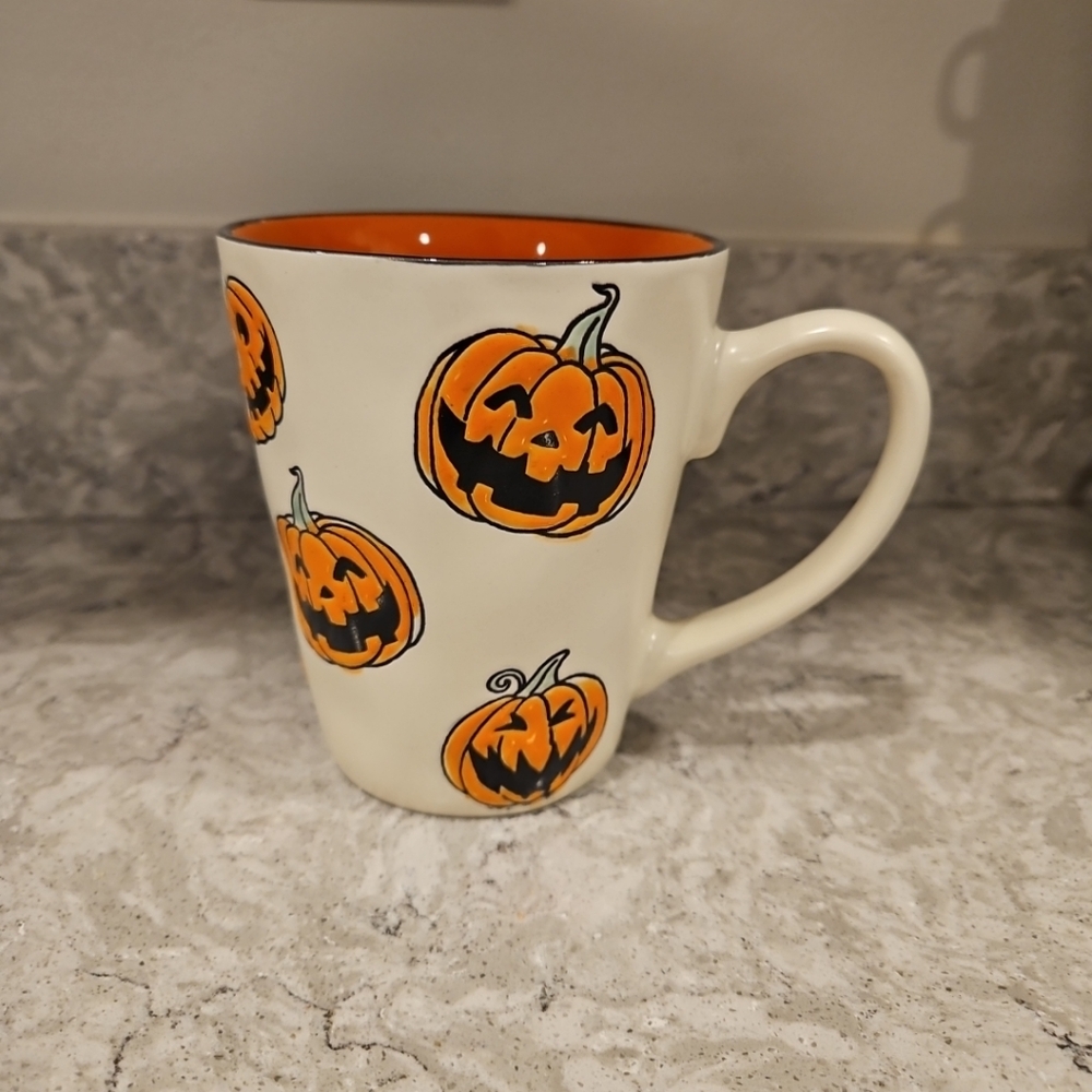 Eli + Ana Pumpkin Jack O Lantern Halloween Embossed Hand Made Ceramics Mug Cup
